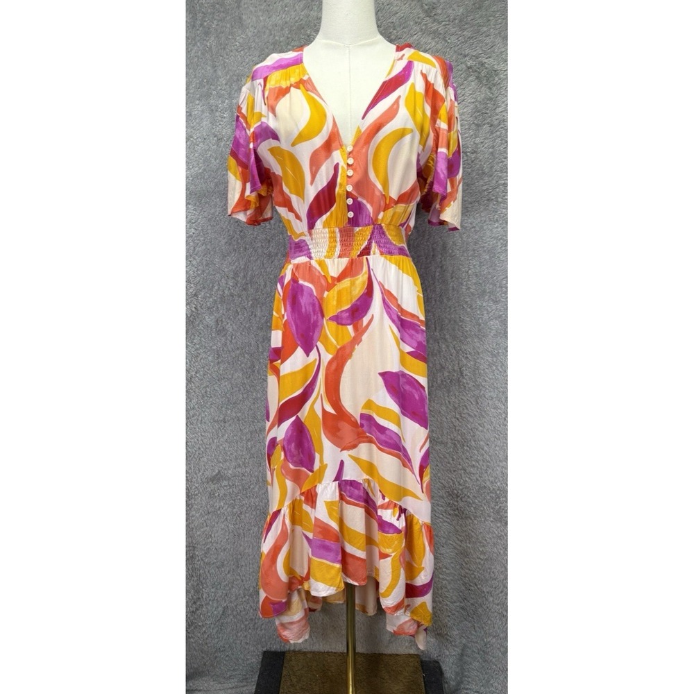 Anthropologie Abel The Label Floral Maxi Dress M Smocked V Neck Ruffle Boho